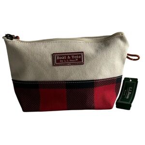 L.L. Bean Cream and Red Plaid Toiletry Cosmetic Bag